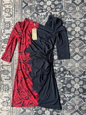 Unk Black Dress with Red Rose Print - Long Sleeve